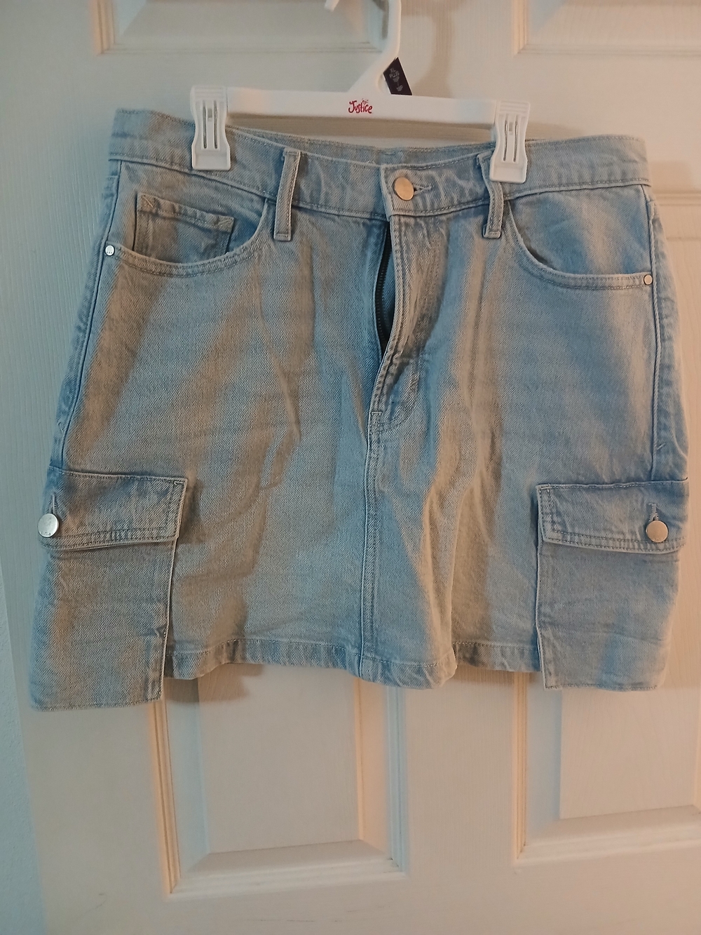 Light Blue Denim Cargo Mini Skirt - Women